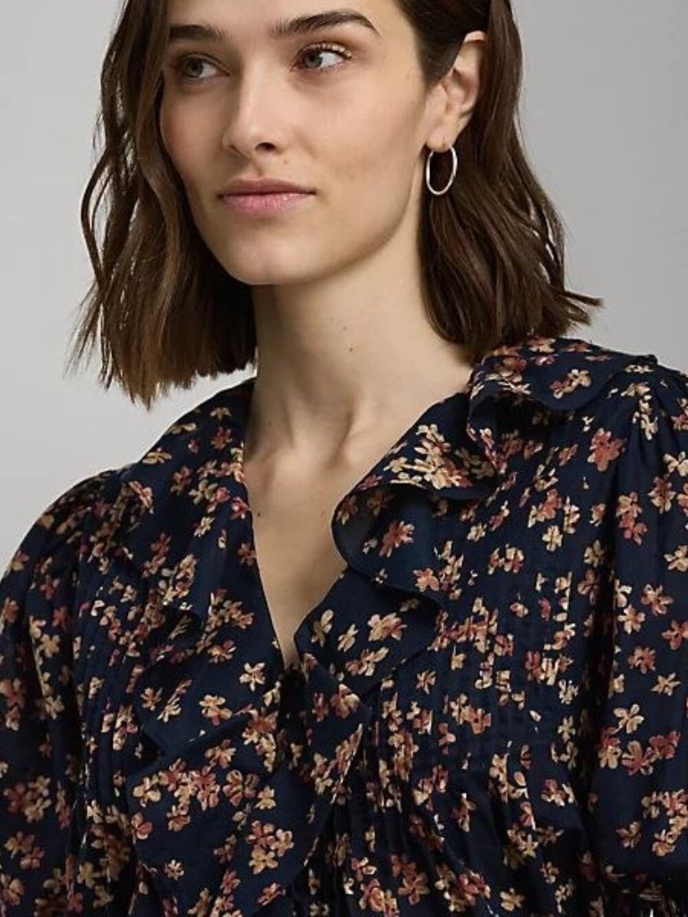 $145 Lauren Ralph Lauren Floral Cotton Voile Puff-Sleeve Blouse Navy Size XL - Picture 3 of 13